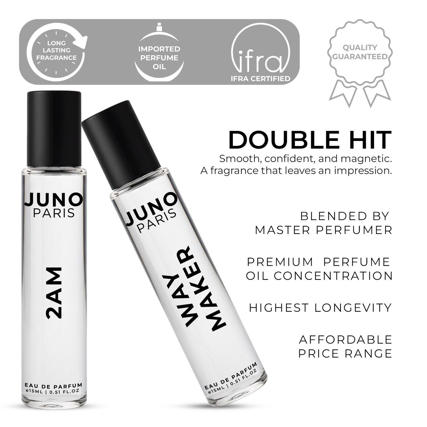 Juno Paris 2 AM & Way Maker Luxury Long Lasting Men Gift Set | Perfume for Man | Gift for Man | Woody, Aquatic & Leather 2x15ml Premium Fragrance