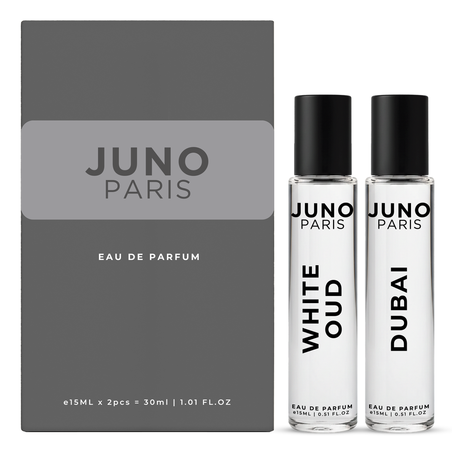 Juno Paris Dubai & White Oud Unisex | Long Lasting Perfume | Perfume for Man & Woman | EDP 2x15ml | Musk, Agarwood & Lavender| Bergamot, Rose & Vanilla Premium Fragrance